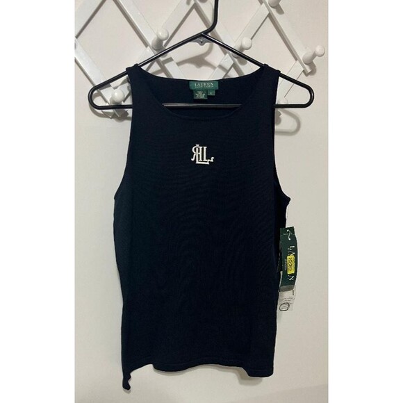 Lauren Ralph Lauren NWT Womens Tank Top  Black Silk Blend Large Embroidered LRL - Picture 2 of 9